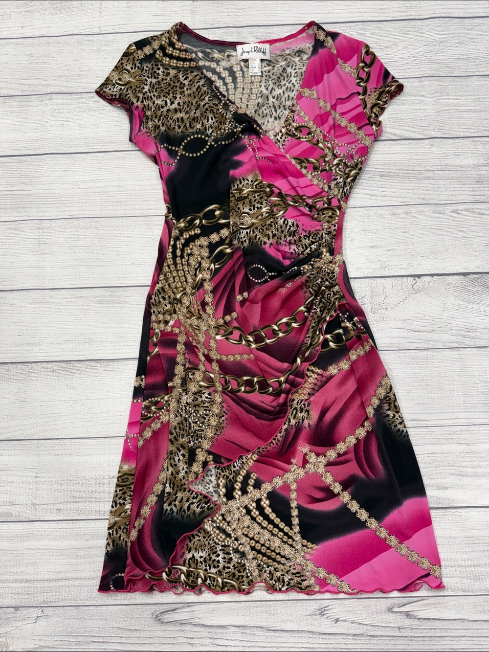 Joseph Ribkoff Pink Black Chain Print Dress Size 6